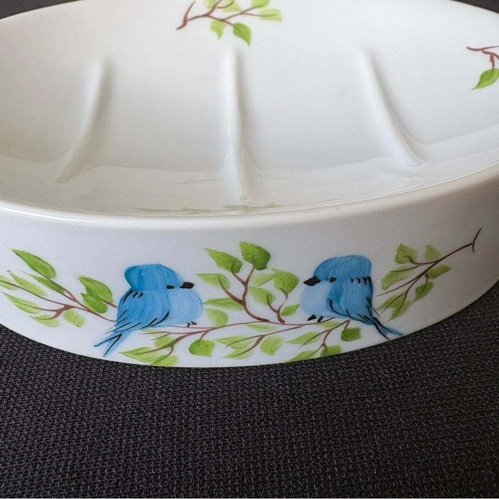 Hand Painted Bluebird Ceramic Soap Dish Nature Cottage Decor